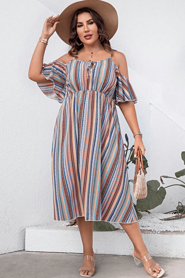Plus Size Striped Cold-Shoulder Dress - Image 5