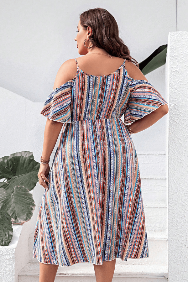 Plus Size Striped Cold-Shoulder Dress - Image 3