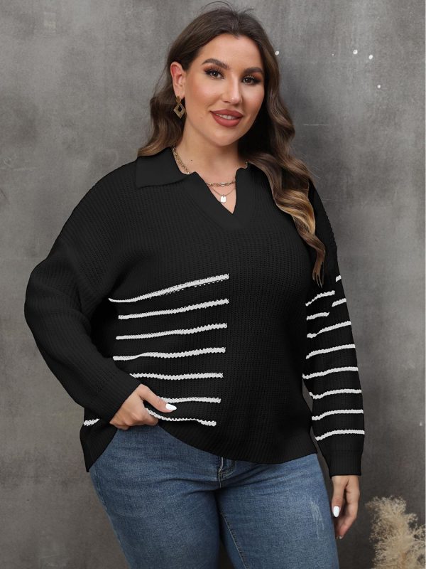 Plus Size Striped V-Neck Sweater - Image 7
