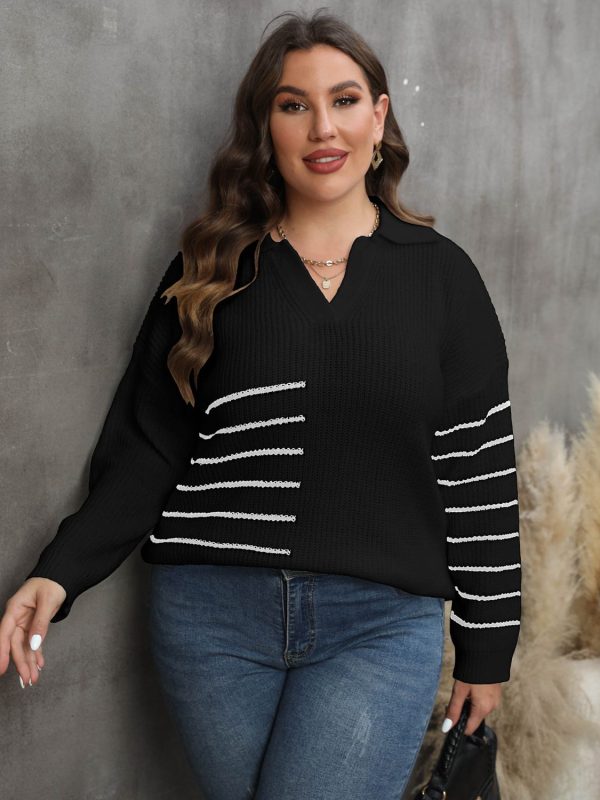 Plus Size Striped V-Neck Sweater - Image 8