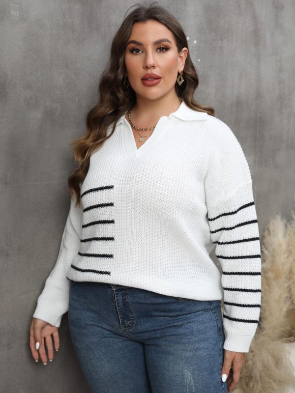Plus Size Striped V-Neck Sweater - Image 4