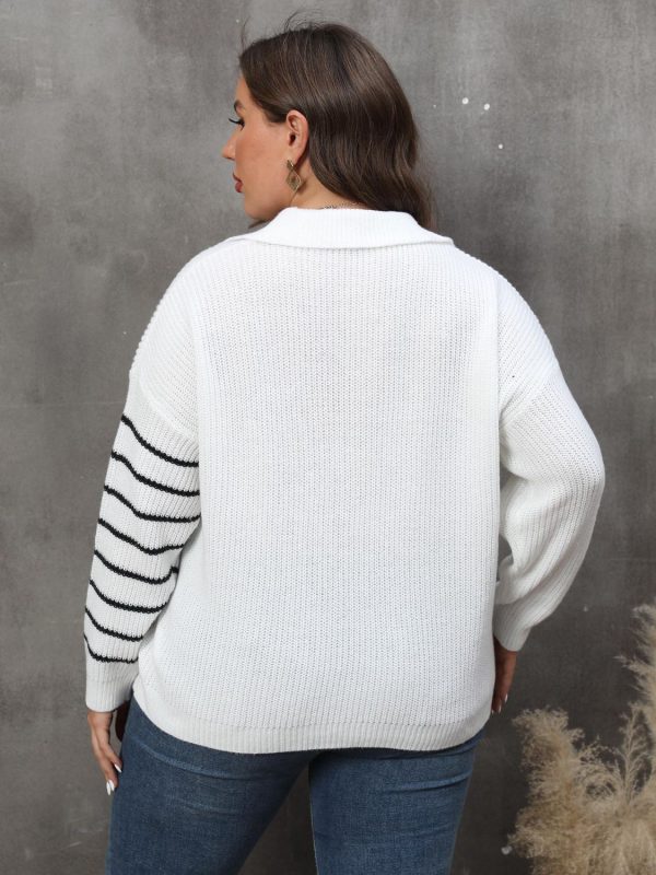Plus Size Striped V-Neck Sweater - Image 3