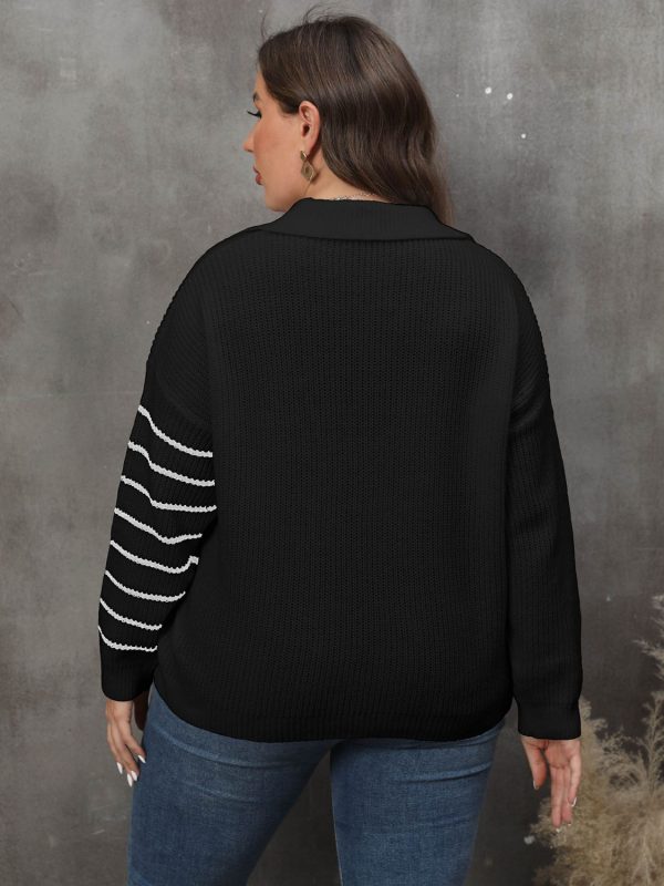 Plus Size Striped V-Neck Sweater - Image 9
