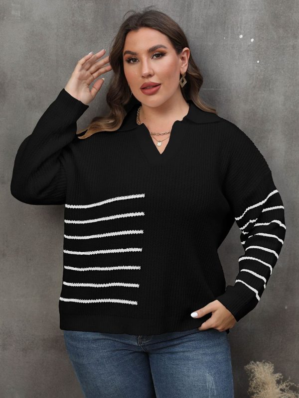 Plus Size Striped V-Neck Sweater - Image 6