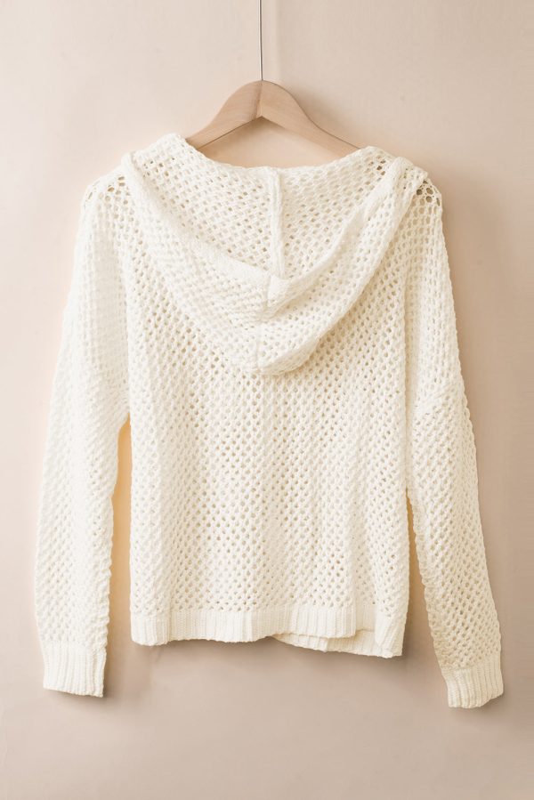 Openwork Lace-Up Hooded Sweater - Image 3