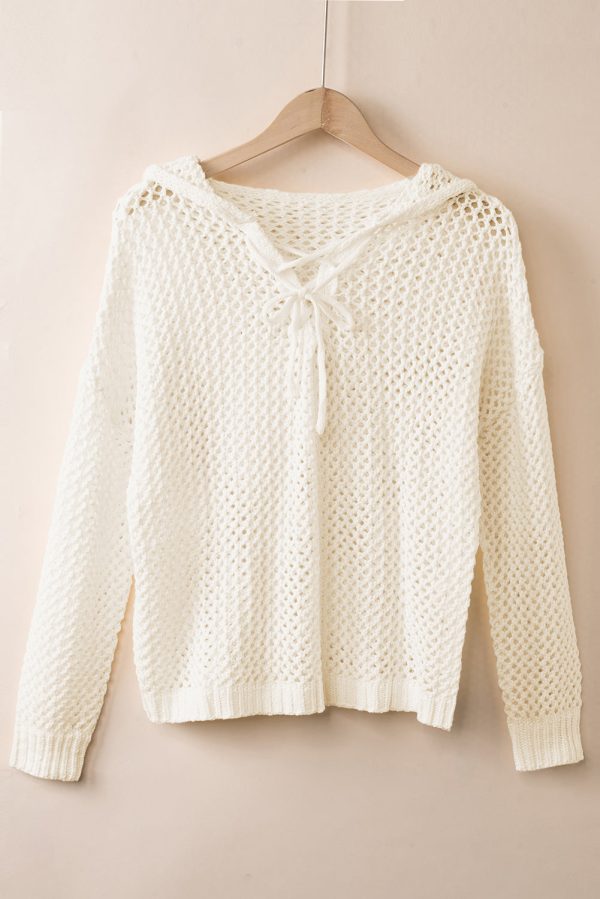 Openwork Lace-Up Hooded Sweater - Image 2