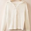 Openwork Lace-Up Hooded Sweater