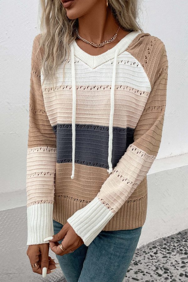 Perfee Color Block Drawstring Hooded Sweater - Image 5