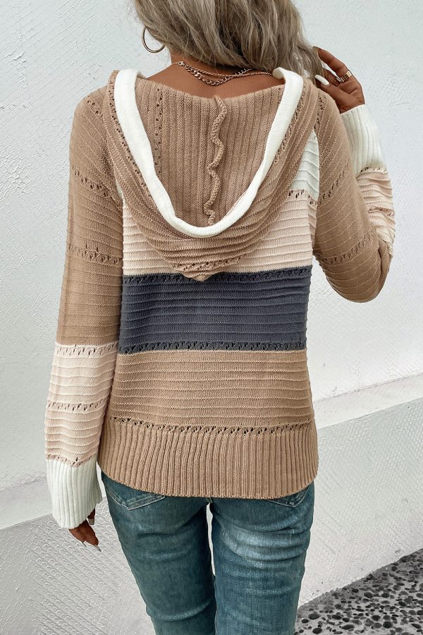 Perfee Color Block Drawstring Hooded Sweater - Image 3