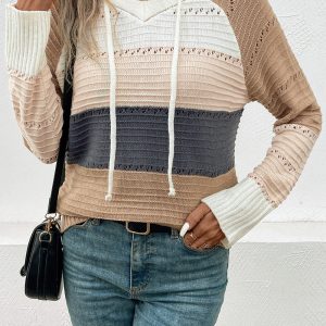 Perfee Color Block Drawstring Hooded Sweater