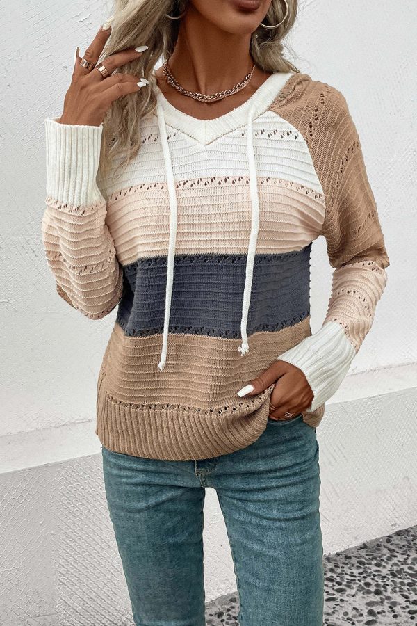 Perfee Color Block Drawstring Hooded Sweater - Image 4