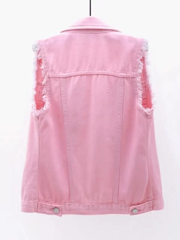 Full Size Button Down Raw Hem Sleeveless Denim Jacket Plus Size - Image 16