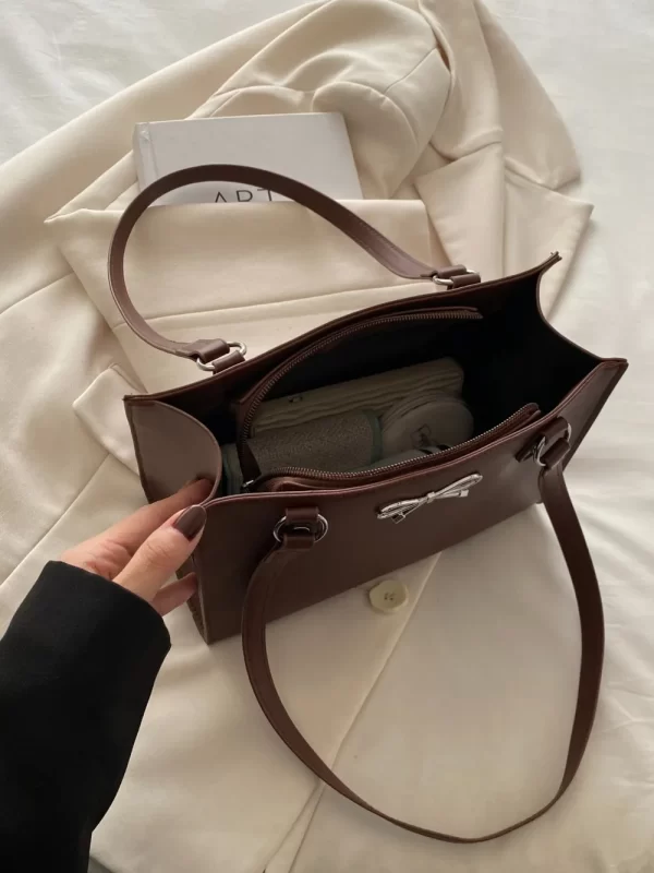 Bow PU Leather Shoulder Bag - Image 7
