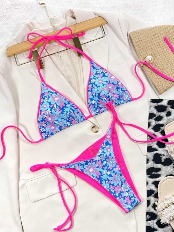 Floral Halter Neck Tie Side Bikini Set - Image 3