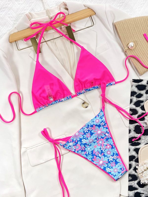 Floral Halter Neck Tie Side Bikini Set - Image 4