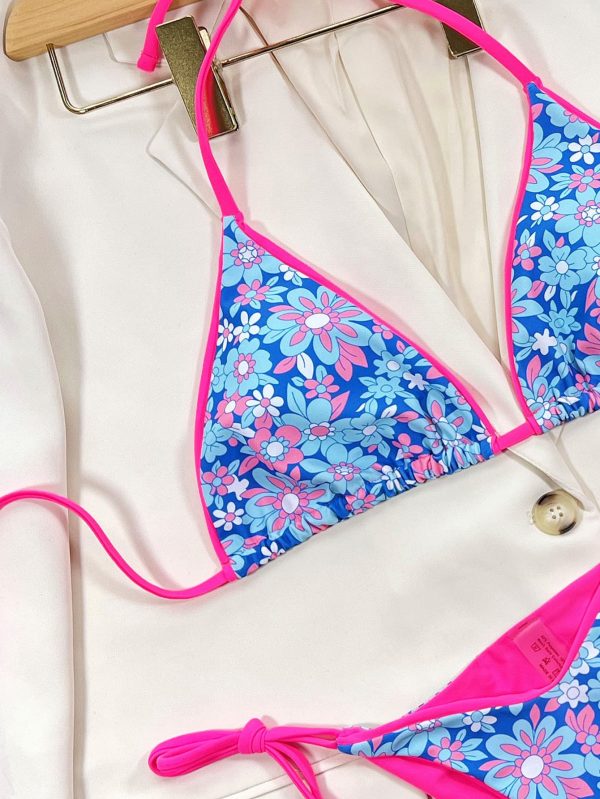 Floral Halter Neck Tie Side Bikini Set - Image 5
