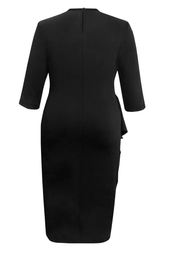 Plus Size Ruffle Trim Round Neck Long Sleeve Dress - Image 5