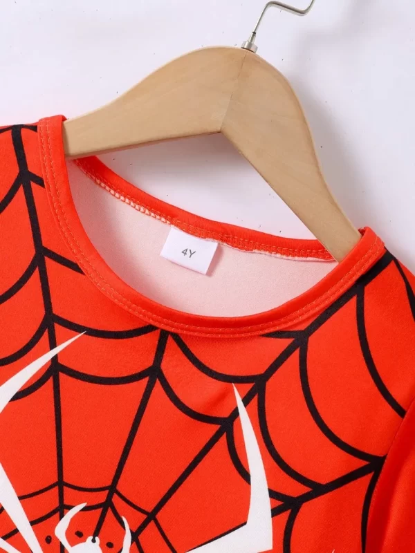 Children's Spider Round Neck Short Sleeve T-Shirt and Pants Set - Image 2