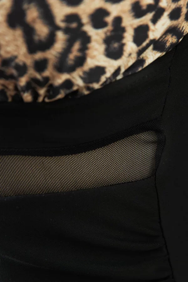 Leopard V-Neck Wide Strap One-Piece Swimwear - Image 4