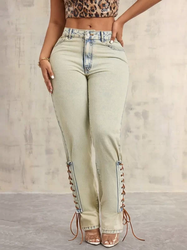 Lace-Up High Rise Jeans - Image 6
