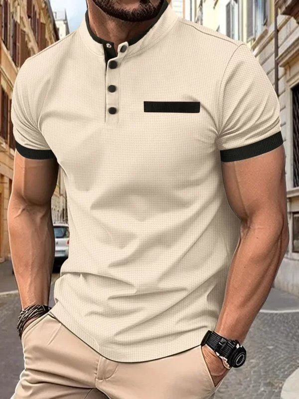 Men's Full Size Waffle Knit Button Detail Short Sleeve Polo Plus Size - Image 3