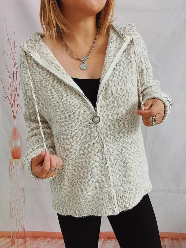 Zip Up Drawstring Long Sleeve Hooded Sweater - Image 5