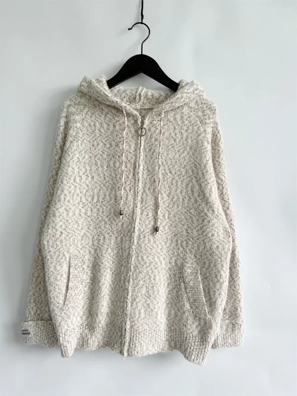 Zip Up Drawstring Long Sleeve Hooded Sweater - Image 2