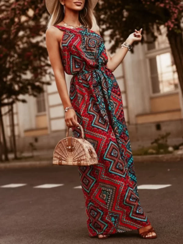 Tropical Floral Halter Neck Summer Dress - Image 2