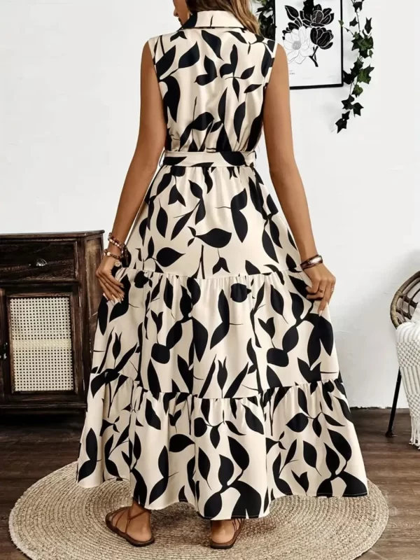 Printed Tie Waist Sleeveless Maxi Dress - Image 6