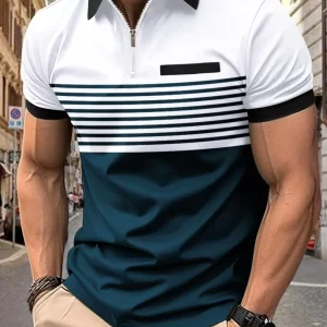 Men's Full Size Zip Collar Short Sleeve Polo Plus Size