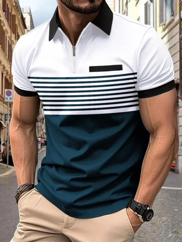 Men's Full Size Zip Collar Short Sleeve Polo Plus Size