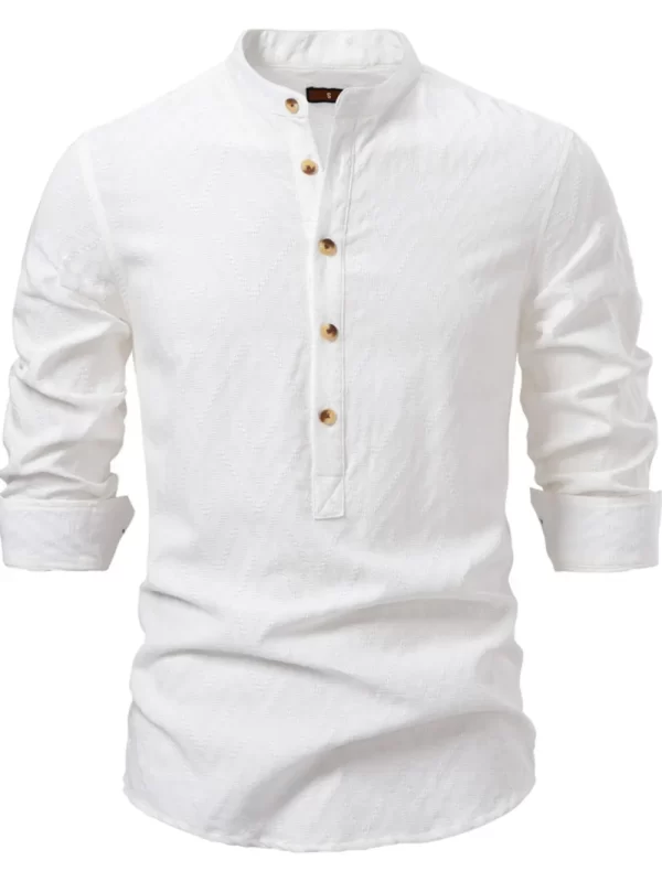 Men's Half Button Geometric Texture Collared Neck Shirt - Image 6