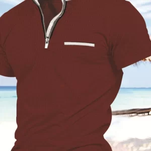 Men's Full Size Zip Collar Short Sleeve Polo Plus Size