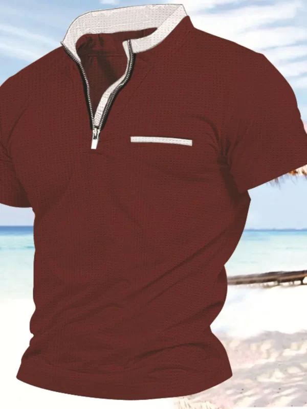 Men's Full Size Zip Collar Short Sleeve Polo Plus Size
