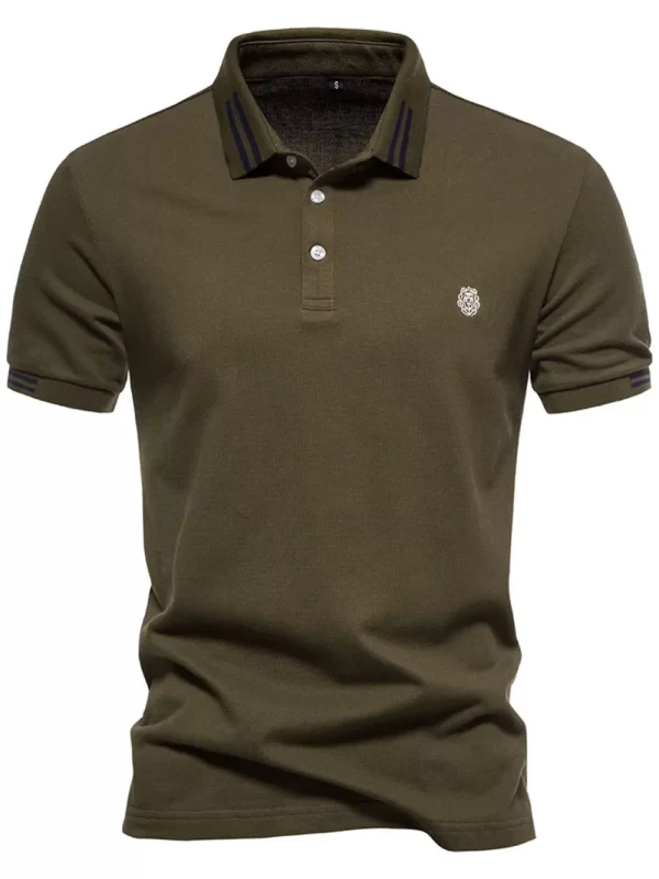 Men's Embroidered Striped Short Sleeve Polo - Image 2
