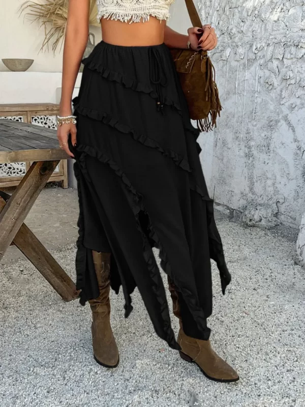 Devine Slit Drawstring Ruffled Skirt - Image 3