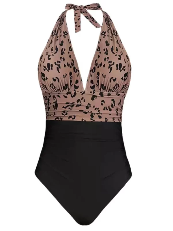 Full Size Leopard Halter Neck One-Piece Swimwear Plus Size - Image 3