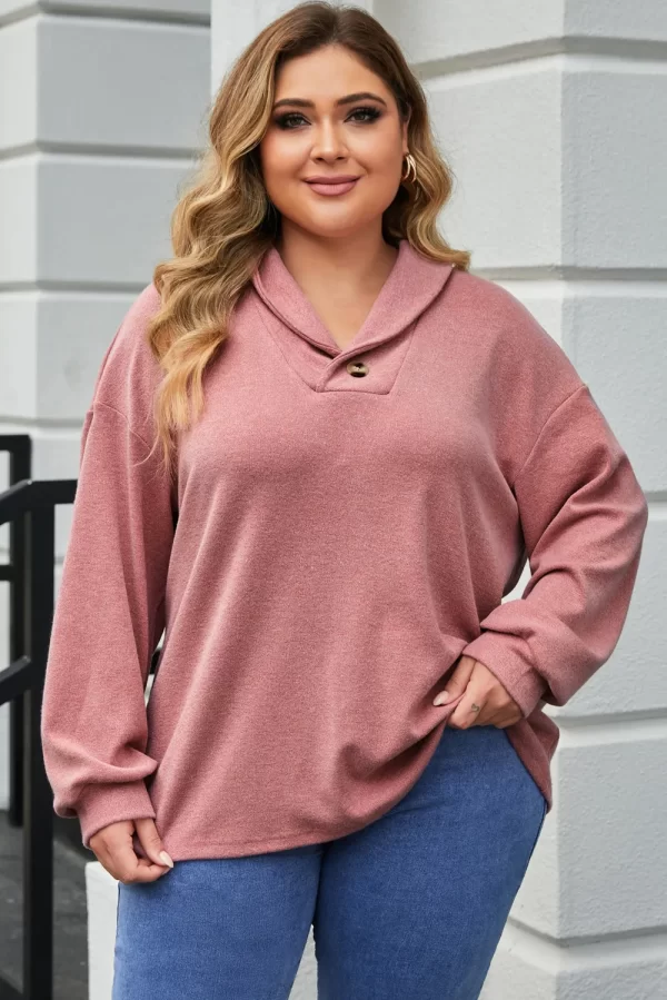 Plus Size Dropped Shoulder Collared Neck T-Shirt - Image 6