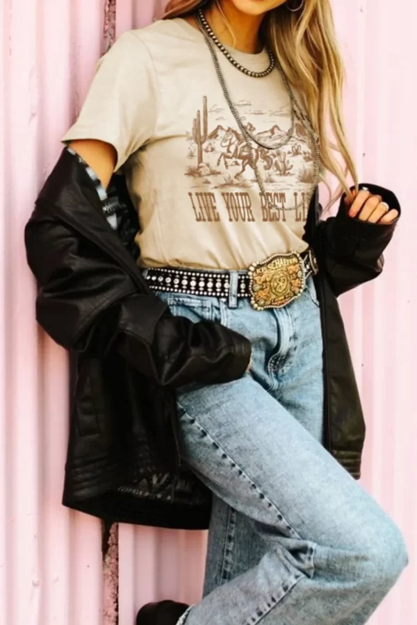 LIVE YOUR BEST LIFE Western Graphic Short Sleeve T-Shirt - Image 9