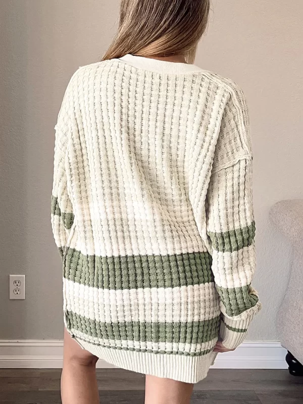 Plus Size Striped Button Up Dropped Shoulder Cardigan - Image 3