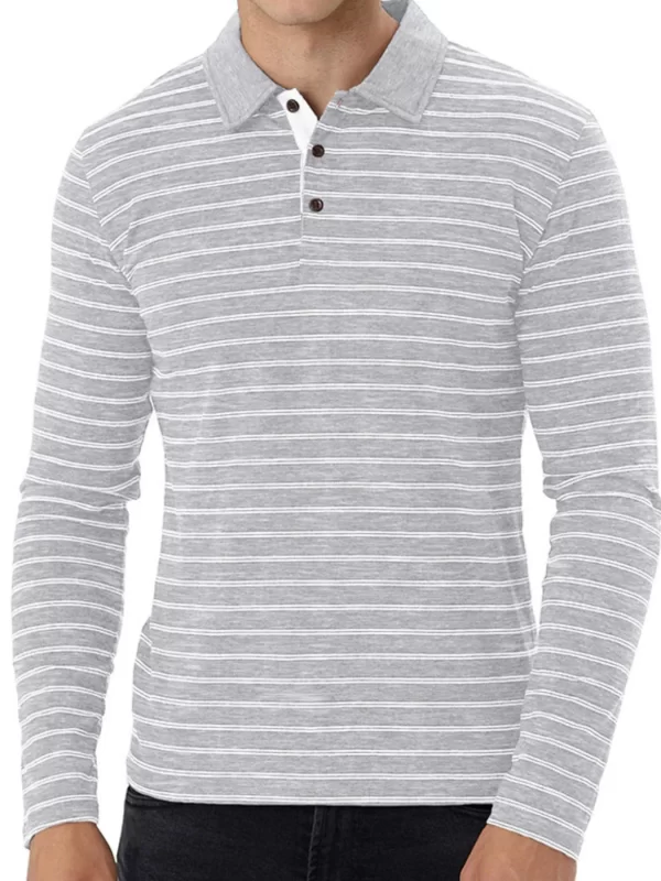 Men's Striped Long Sleeve Polo Shirt