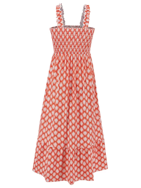 Smocked Printed Square Neck Sleeveless Dress - Image 15