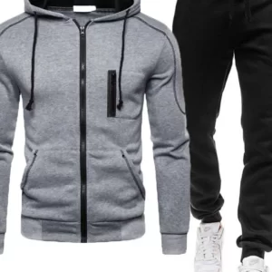 Men's Full Size Zip Up Long Sleeve Hoodie and Pants Set Plus Size