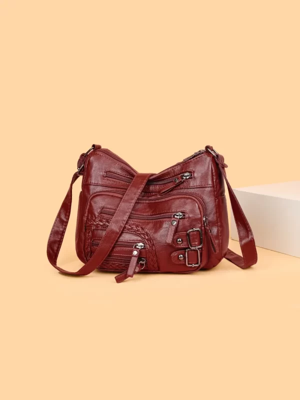 Multi Pockets PU Leather Shoulder Bag - Image 25