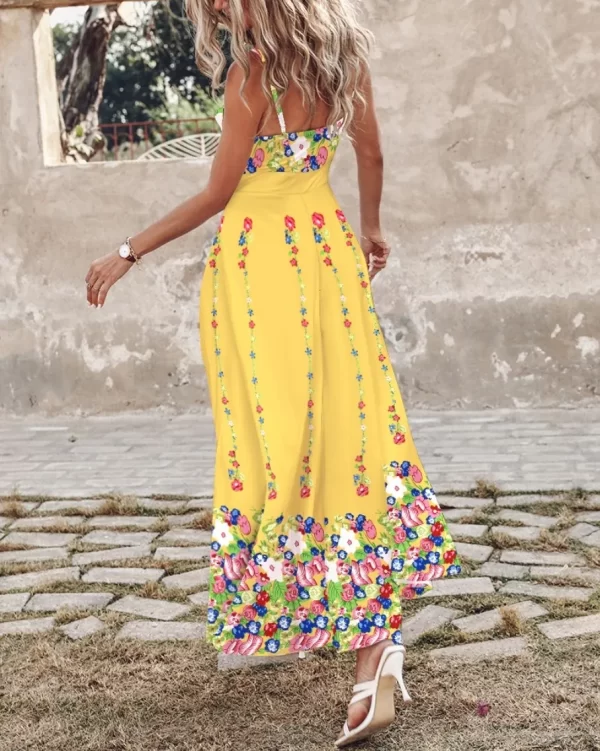 Feather Print Spaghetti Strap Split Dress - Image 6