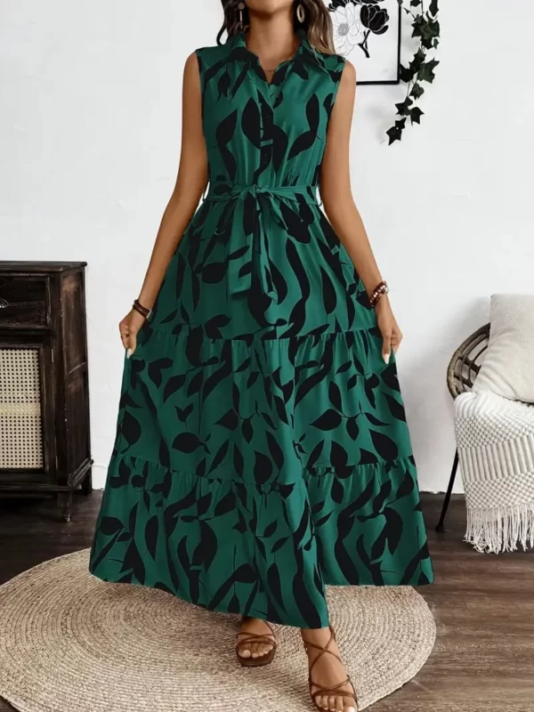 Printed Tie Waist Sleeveless Maxi Dress - Image 2