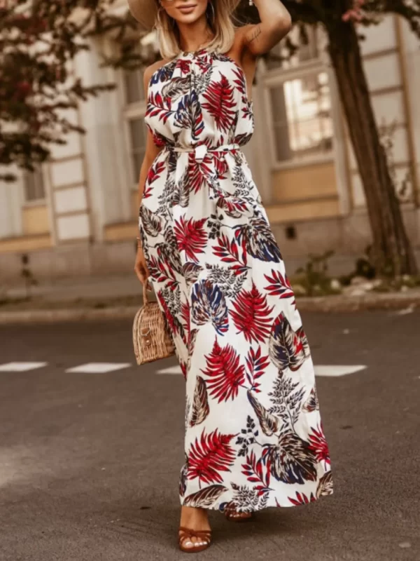 Tropical Floral Halter Neck Summer Dress - Image 5