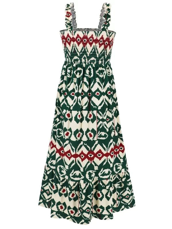 Smocked Printed Square Neck Sleeveless Dress - Image 18