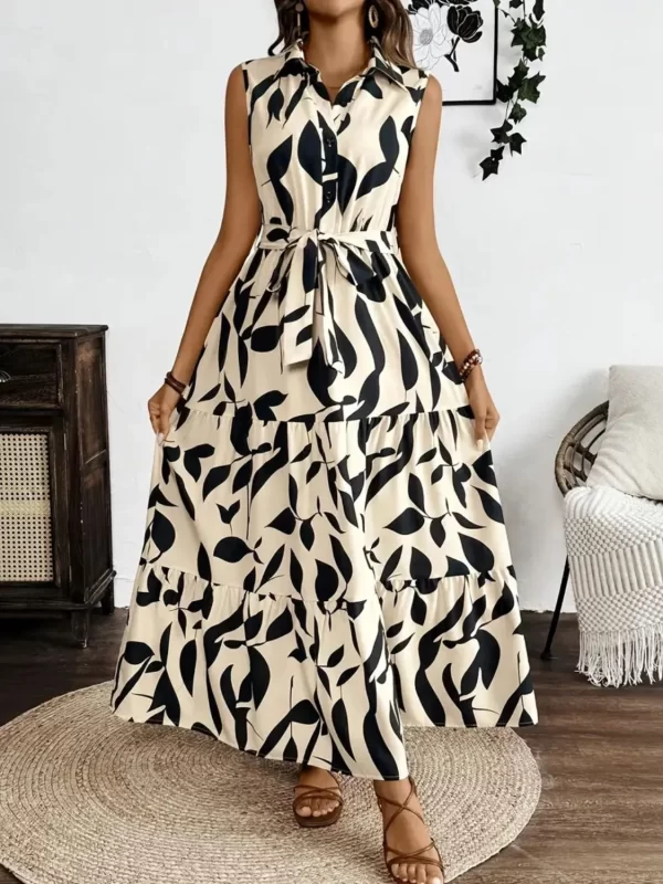 Printed Tie Waist Sleeveless Maxi Dress - Image 4