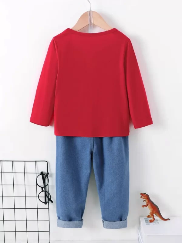 Dinosaur Round Neck Long Sleeve Top and Distressed Pants Set - Image 5